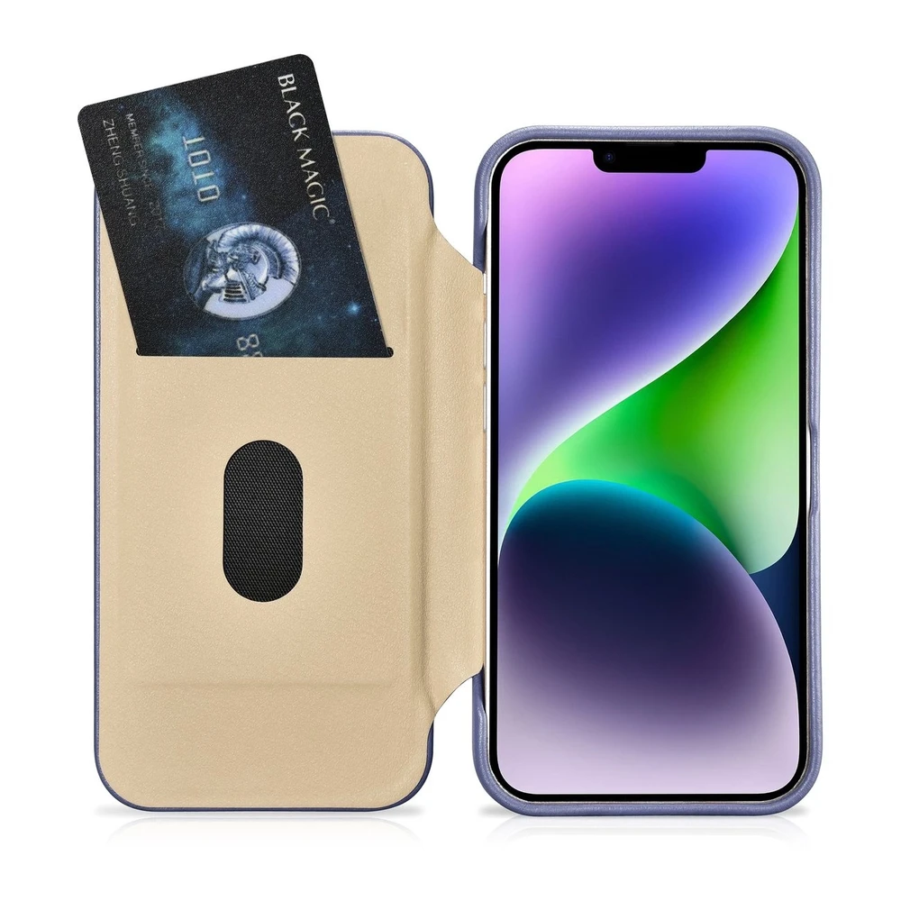 iCarer CE Premium Leather Apple iPhone 14 Plus Magnetic atverčiamas Leather MagSafe Light dėklas telefonui violetinės spalvos (WMI14220715-LP)