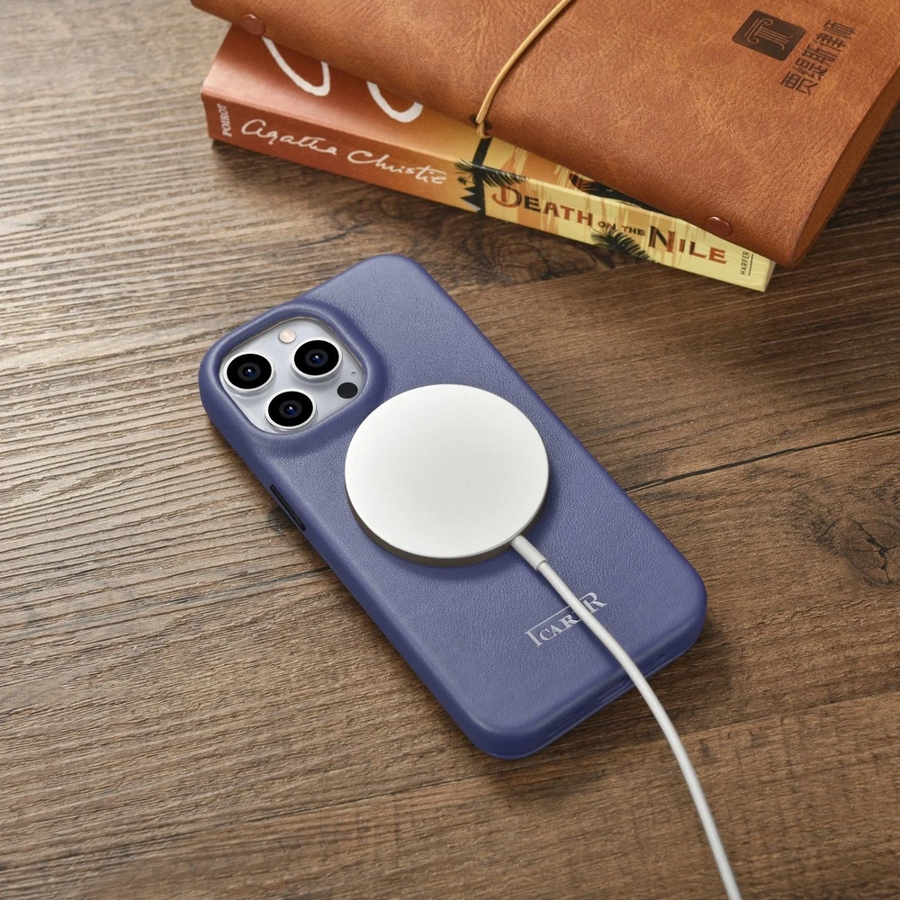 iCarer CE Premium Leather Apple iPhone 14 Pro Max Magnetic atverčiamas Leather MagSafe Light dėklas telefonui violetinės spalvos (WMI14220716-LP)