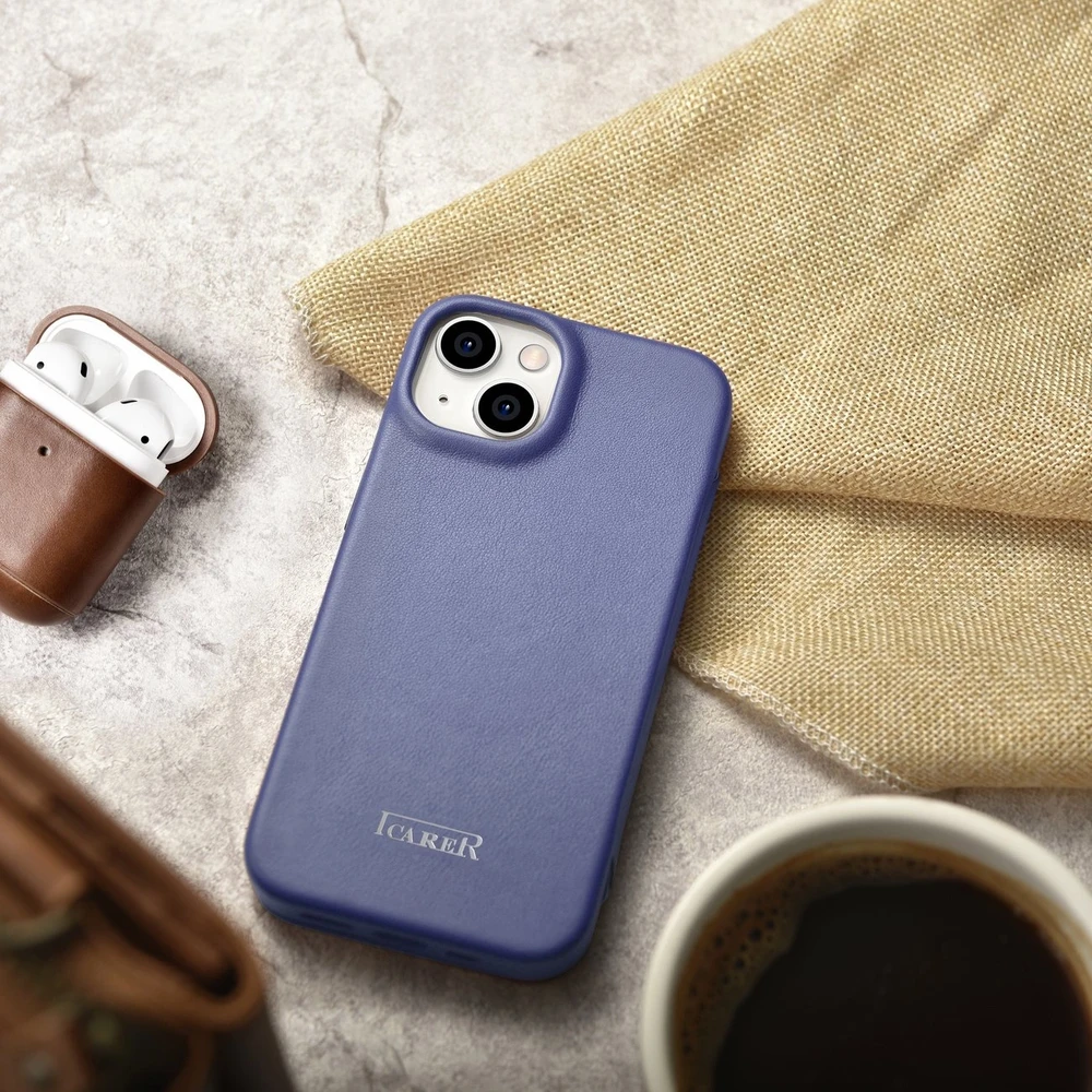 iCarer CE Premium Leather Apple iPhone 14 Plus Magnetic atverčiamas Leather MagSafe Light dėklas telefonui violetinės spalvos (WMI14220715-LP)