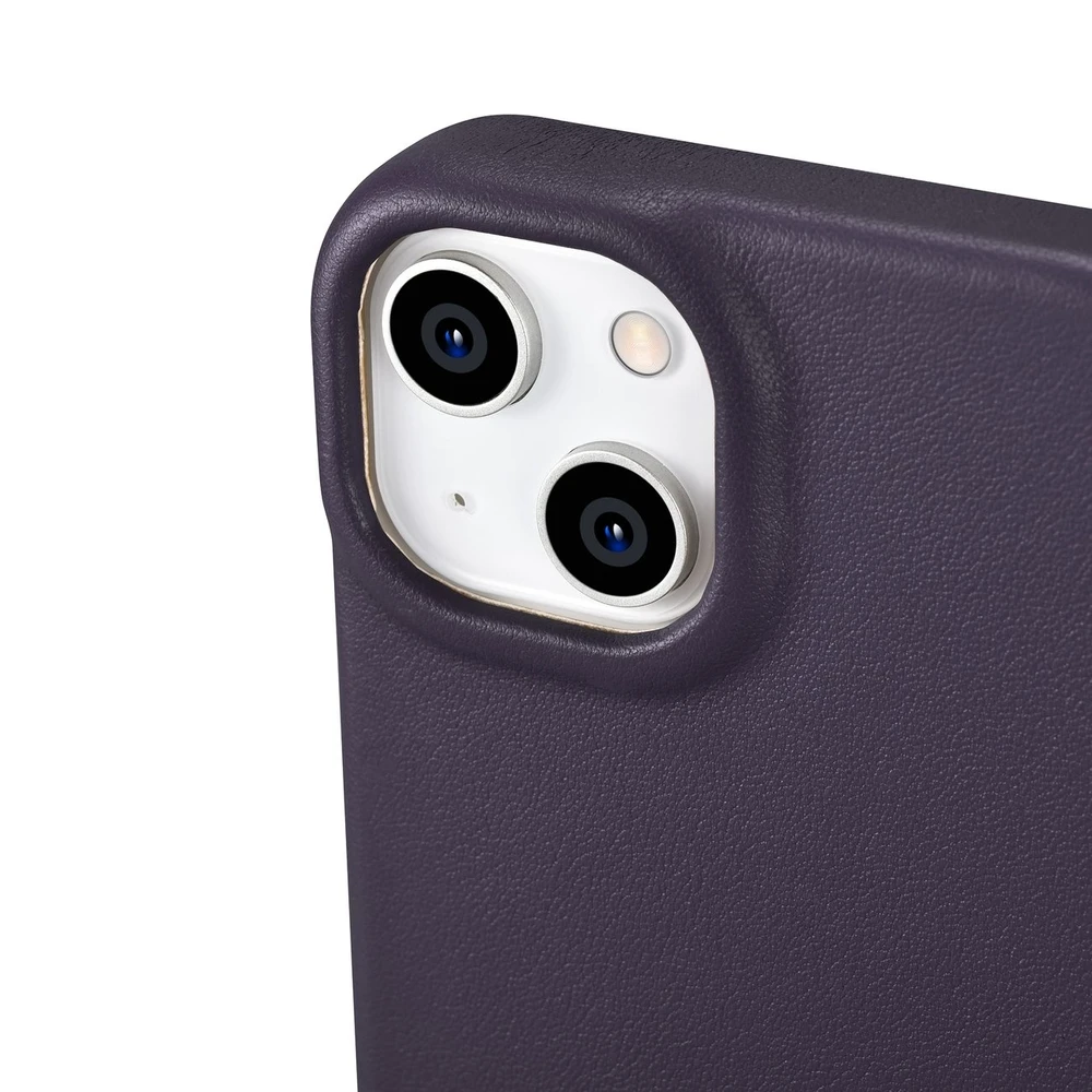 iCarer CE Premium Leather Apple iPhone 14 Plus Magnetic atverčiamas Leather MagSafe Dark dėklas telefonui violetinės spalvos (WMI14220715-DP)