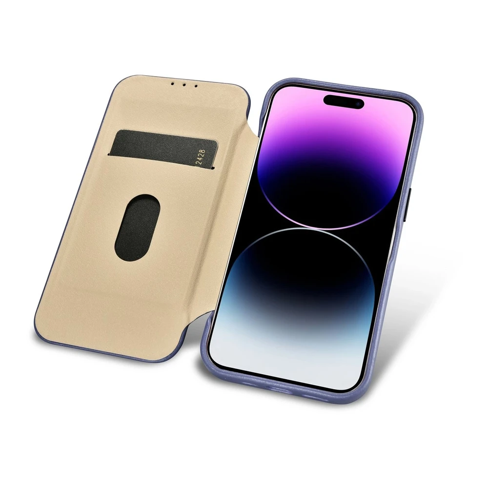iCarer CE Premium Leather Apple iPhone 14 Pro Max Magnetic atverčiamas Leather MagSafe Light dėklas telefonui violetinės spalvos (WMI14220716-LP)