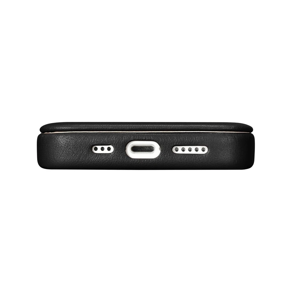 iCarer CE Premium Leather Apple iPhone 14 Plus Magnetic atverčiamas Leather MagSafe dėklas telefonui juodos spalvos (WMI14220715-BK)