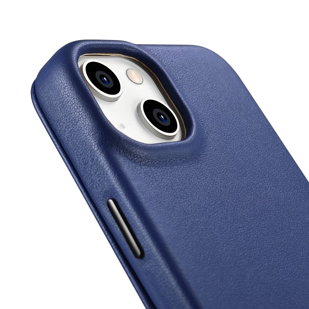 iCarer CE Premium Leather Apple iPhone 14 Plus Magnetic atverčiamas Leather MagSafe dėklas telefonui mėlynos spalvos (WMI14220715-BU)