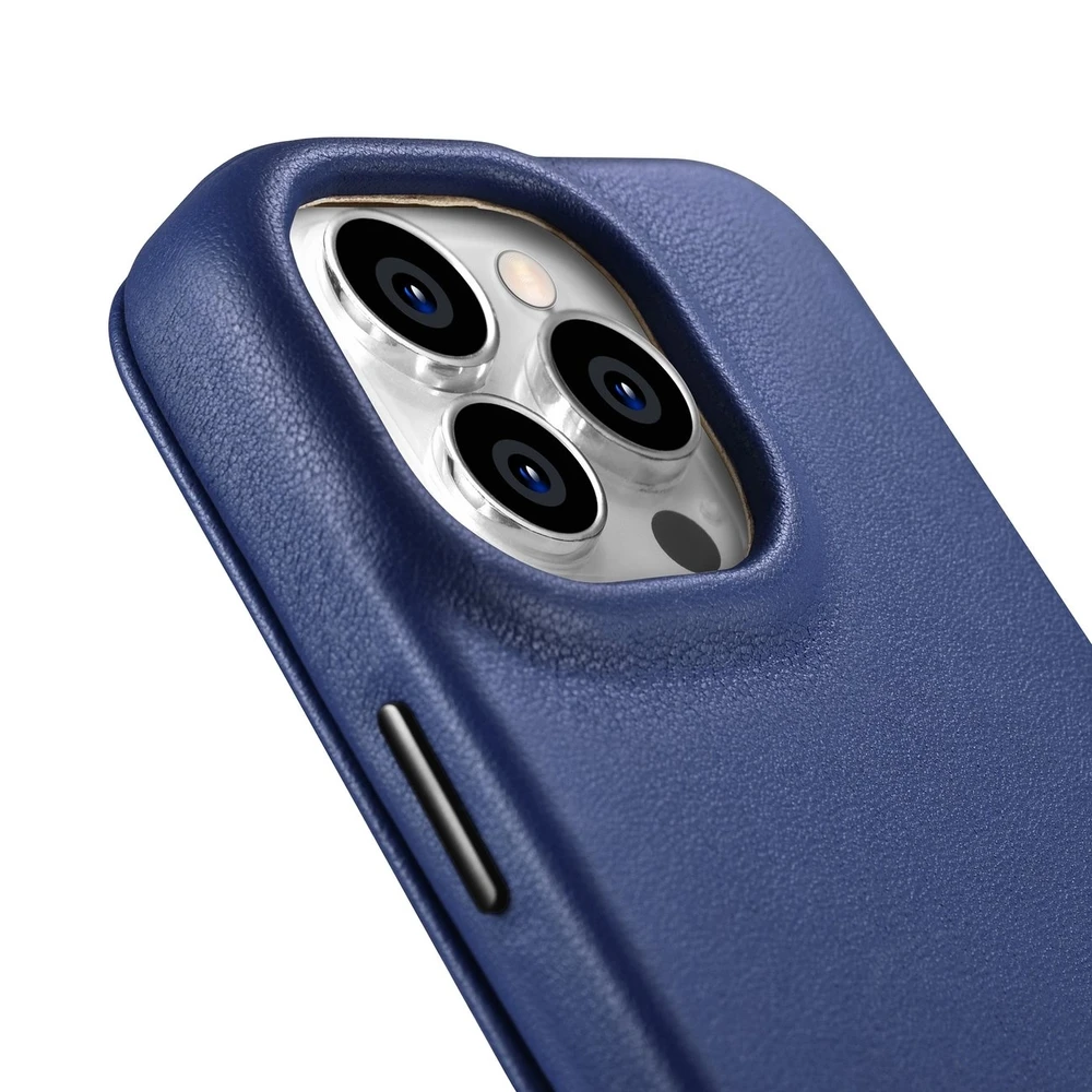 iCarer CE Premium Leather Apple iPhone 14 Pro Magnetic atverčiamas Leather MagSafe dėklas telefonui mėlynos spalvos (WMI14220714-BU)