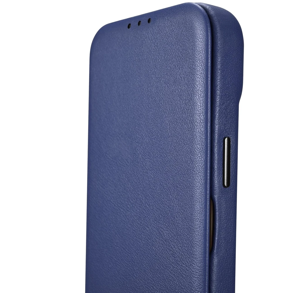 iCarer CE Premium Leather Apple iPhone 14 Pro Magnetic atverčiamas Leather MagSafe dėklas telefonui mėlynos spalvos (WMI14220714-BU)