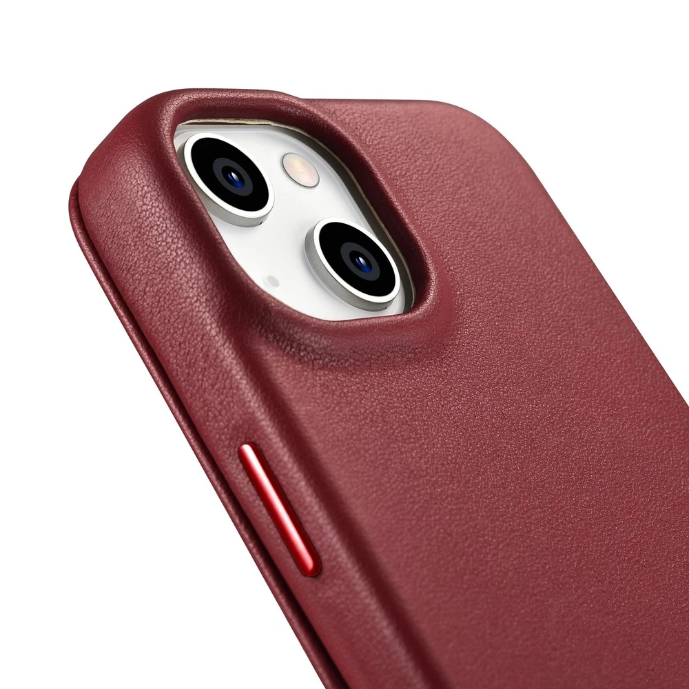 iCarer CE Premium Leather Apple iPhone 14 Plus Magnetic atverčiamas Leather MagSafe dėklas telefonui raudonos spalvos (WMI14220715-RD)