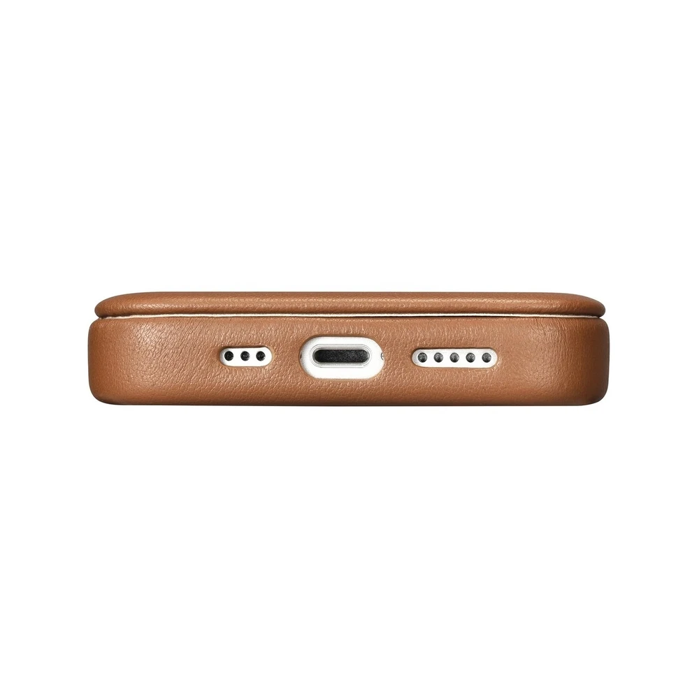 iCarer CE Premium Leather Apple iPhone 14 Plus Magnetic atverčiamas Leather MagSafe dėklas telefonui rudos spalvos (WMI14220715-BN)