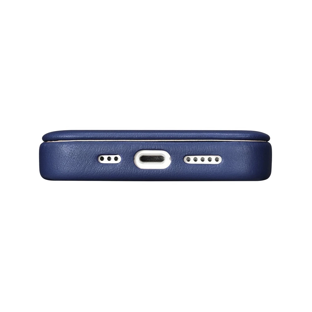 iCarer CE Premium Leather Apple iPhone 14 Plus Magnetic atverčiamas Leather MagSafe dėklas telefonui mėlynos spalvos (WMI14220715-BU)