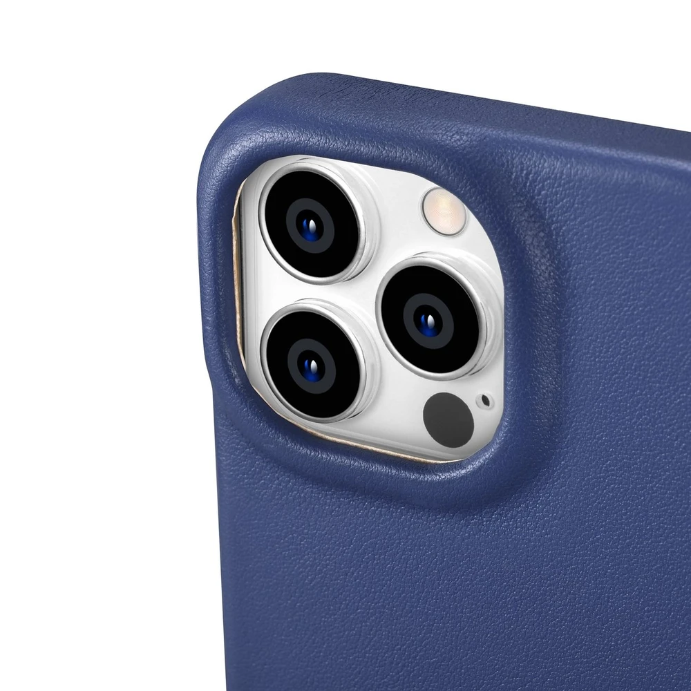 iCarer CE Premium Leather Apple iPhone 14 Pro Magnetic atverčiamas Leather MagSafe dėklas telefonui mėlynos spalvos (WMI14220714-BU)