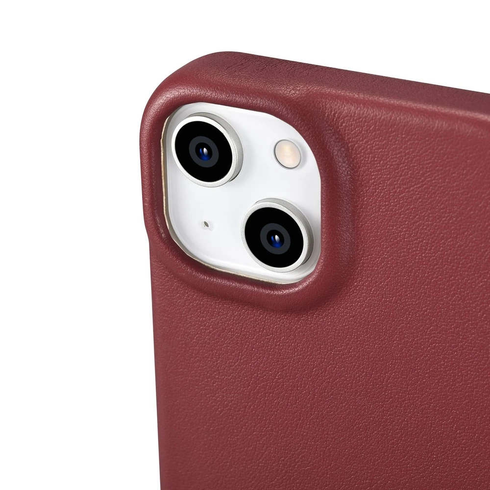 iCarer CE Premium Leather Apple iPhone 14 Plus Magnetic atverčiamas Leather MagSafe dėklas telefonui raudonos spalvos (WMI14220715-RD)