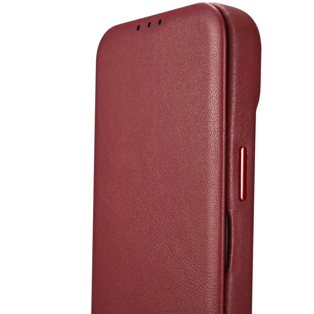 iCarer CE Premium Leather Apple iPhone 14 Plus Magnetic atverčiamas Leather MagSafe dėklas telefonui raudonos spalvos (WMI14220715-RD)