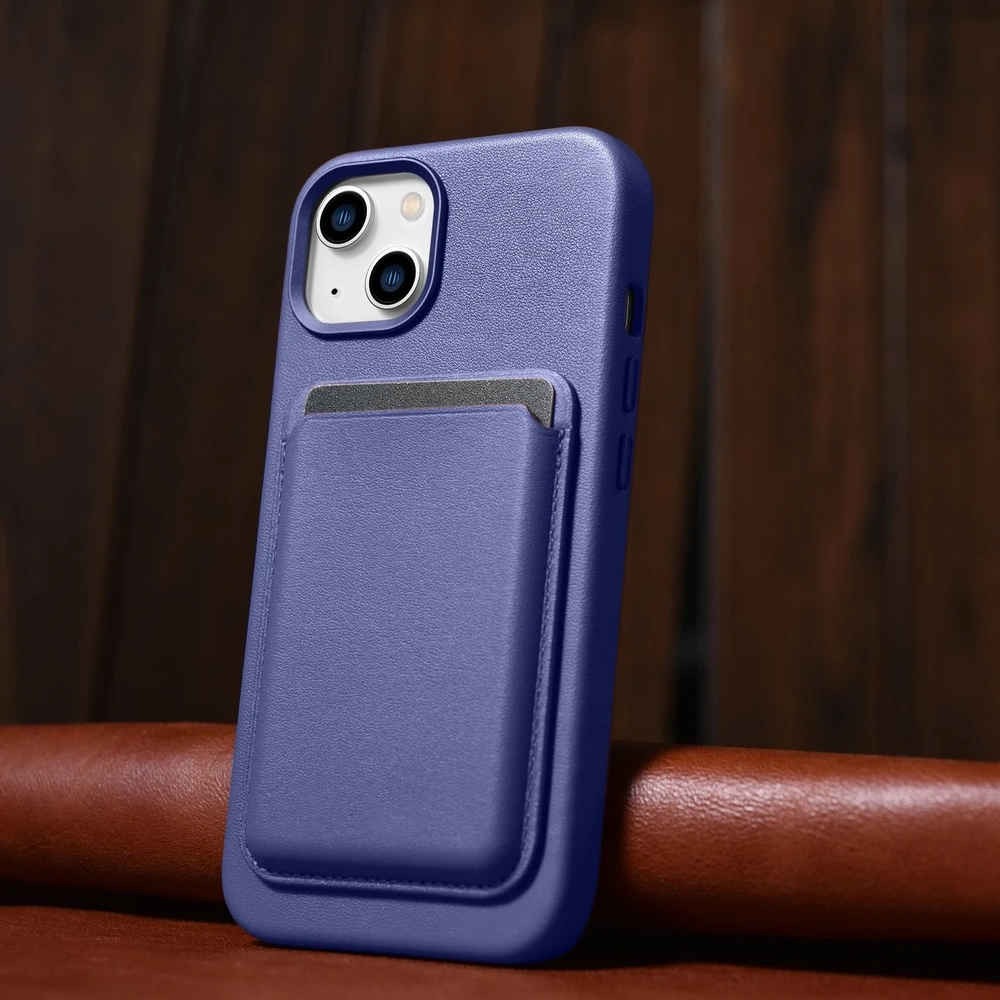 iCarer Leather Genuine Leather Apple iPhone 14 Plus Light dėklas telefonui violetinės spalvos (MagSafe Compatible)