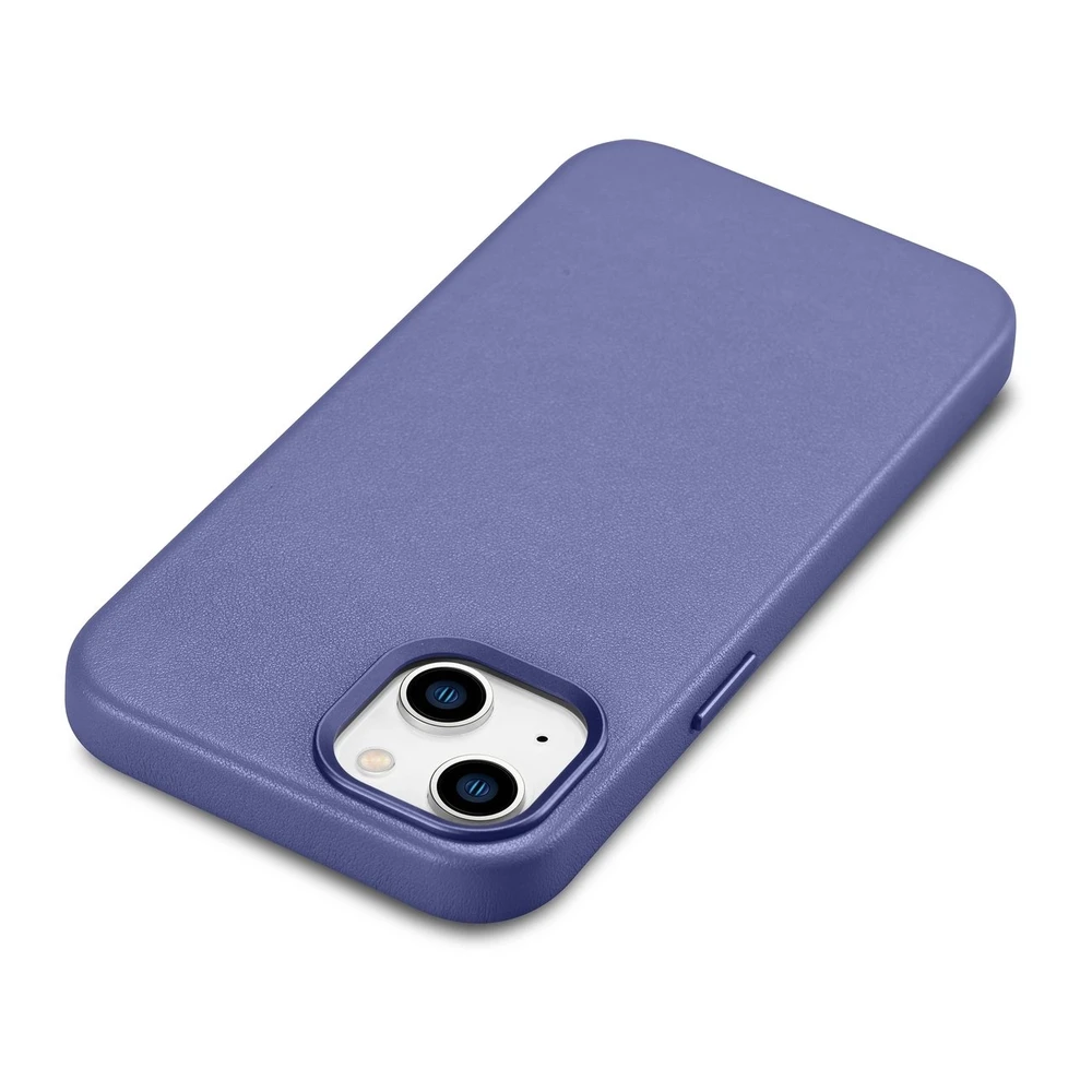 iCarer Leather Genuine Leather Apple iPhone 14 Plus Light dėklas telefonui violetinės spalvos (MagSafe Compatible)