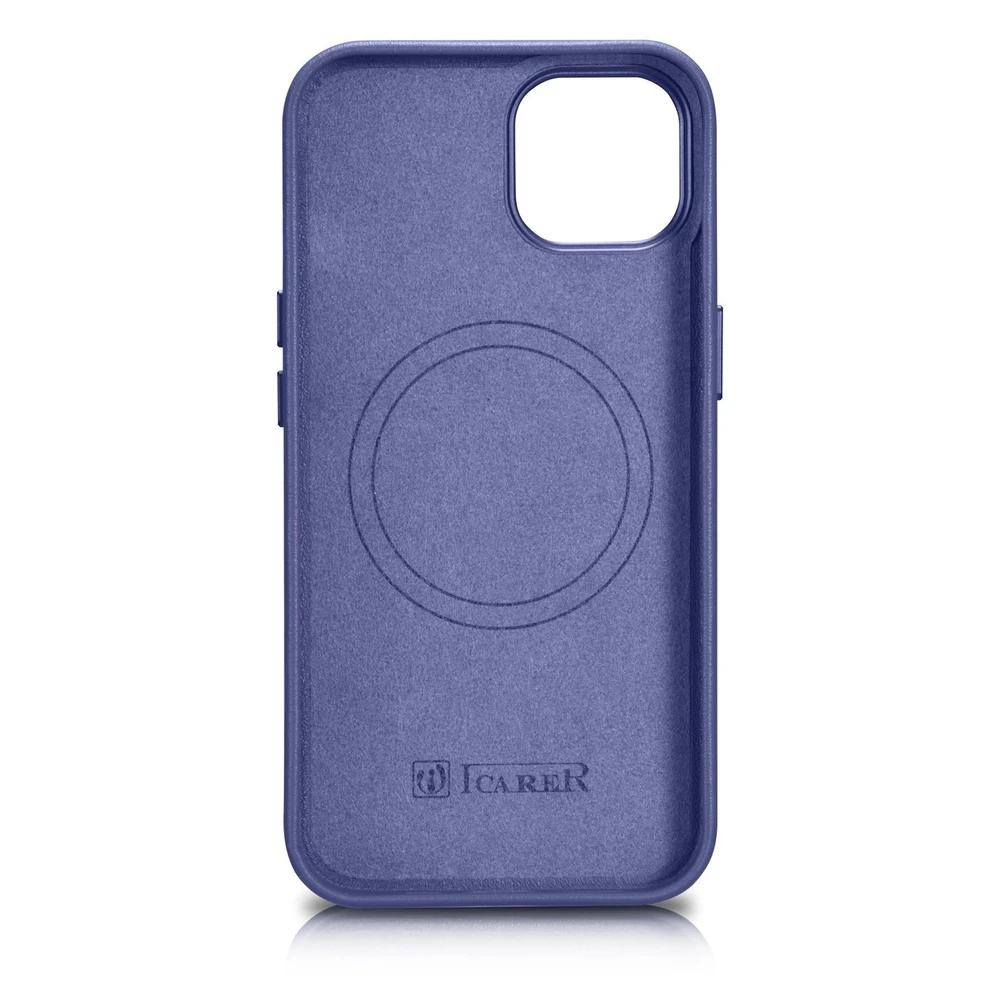 iCarer Leather Genuine Leather Apple iPhone 14 Plus Light dėklas telefonui violetinės spalvos (MagSafe Compatible)