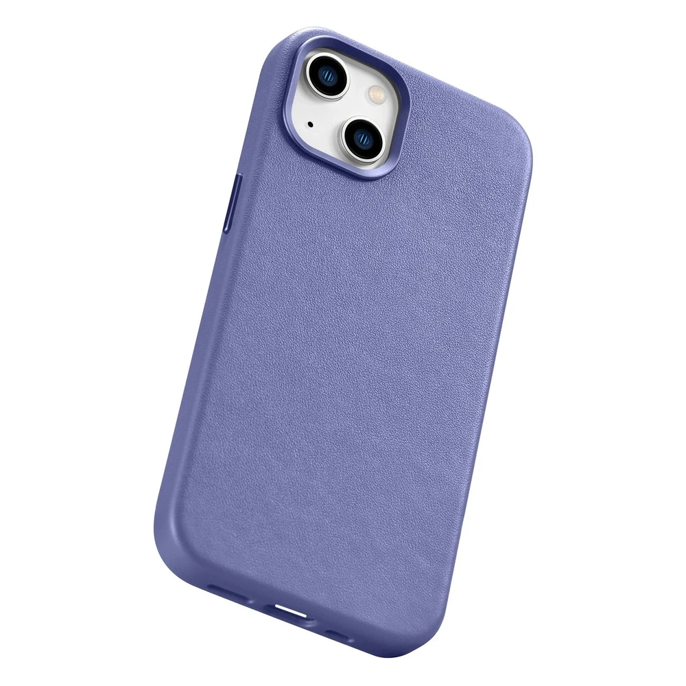 iCarer Leather Genuine Leather Apple iPhone 14 Plus Light dėklas telefonui violetinės spalvos (MagSafe Compatible)