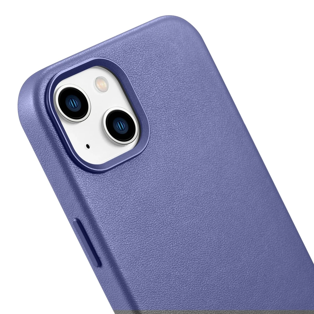 iCarer Leather Genuine Leather Apple iPhone 14 Plus Light dėklas telefonui violetinės spalvos (MagSafe Compatible)