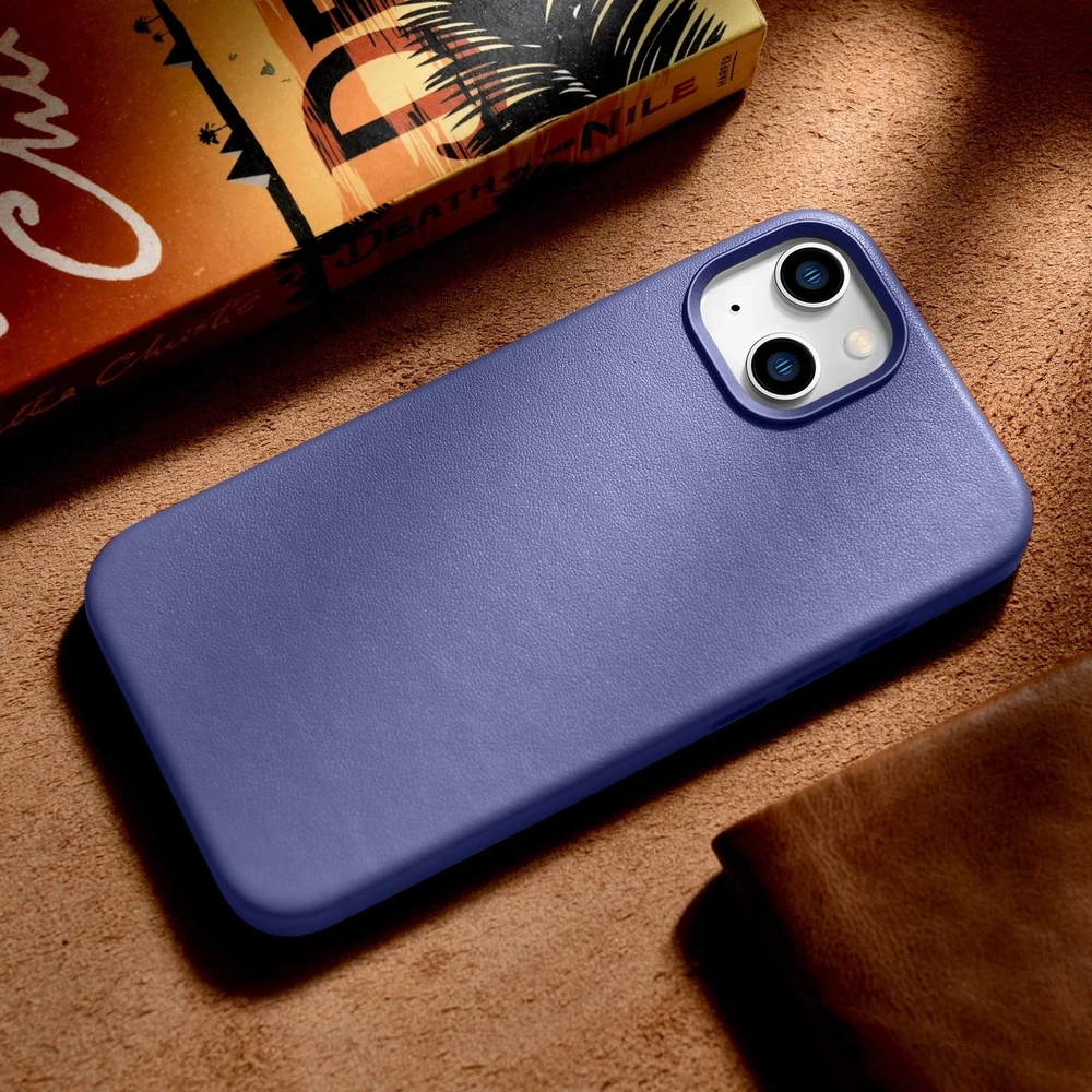 iCarer Leather Genuine Leather Apple iPhone 14 Plus Light dėklas telefonui violetinės spalvos (MagSafe Compatible)