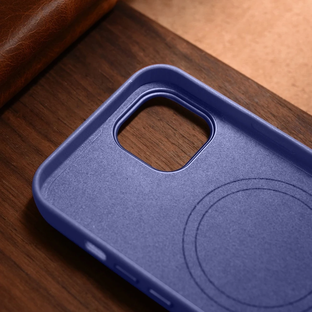 iCarer Leather Genuine Leather Apple iPhone 14 Plus Light dėklas telefonui violetinės spalvos (MagSafe Compatible)