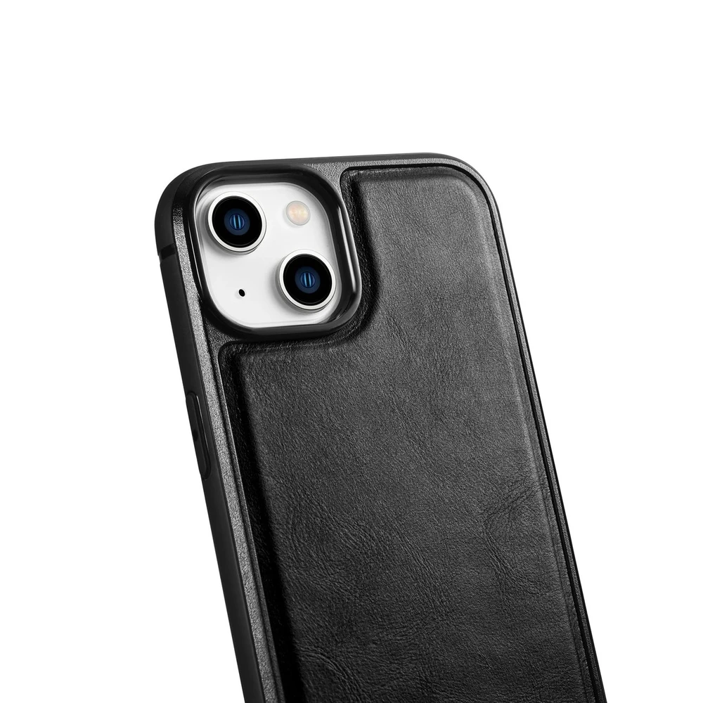 iCarer Leather Oil Wax covered with natural leather Apple iPhone 14 Plus dėklas telefonui juodos spalvos (WMI14220719-BK)