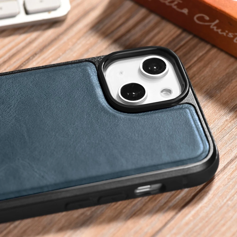 iCarer Leather Oil Wax covered with natural leather Apple iPhone 14 Plus dėklas telefonui mėlynos spalvos (WMI14220719-BU)