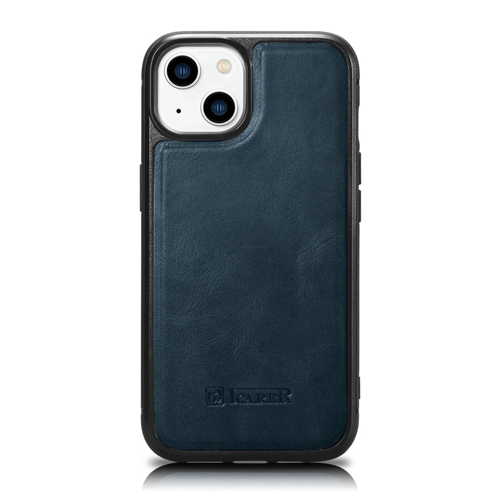 iCarer Leather Oil Wax covered with natural leather Apple iPhone 14 Plus dėklas telefonui mėlynos spalvos (WMI14220719-BU)