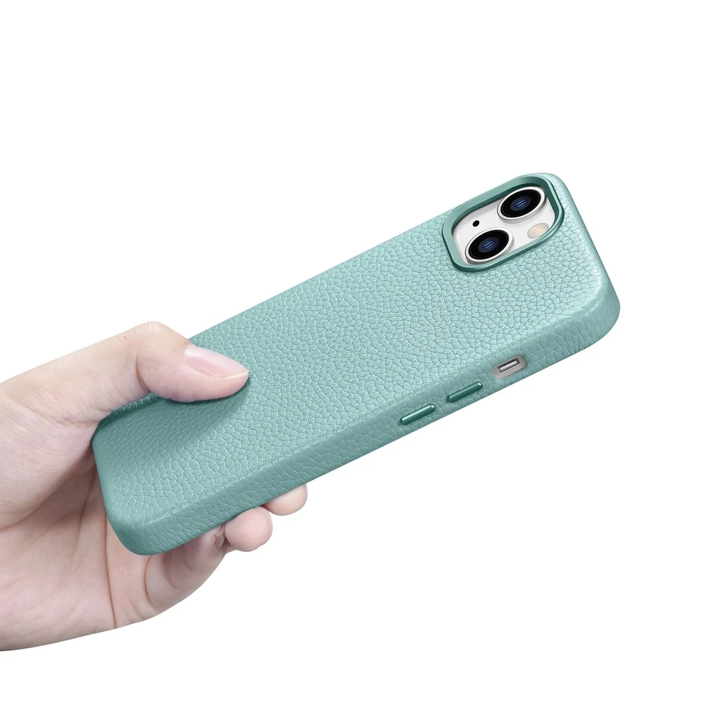 iCarer Litchi Premium Leather Apple iPhone 14 Plus Magnetic Leather with MagSafe dėklas telefonui žalios spalvos (WMI14220711-GN)