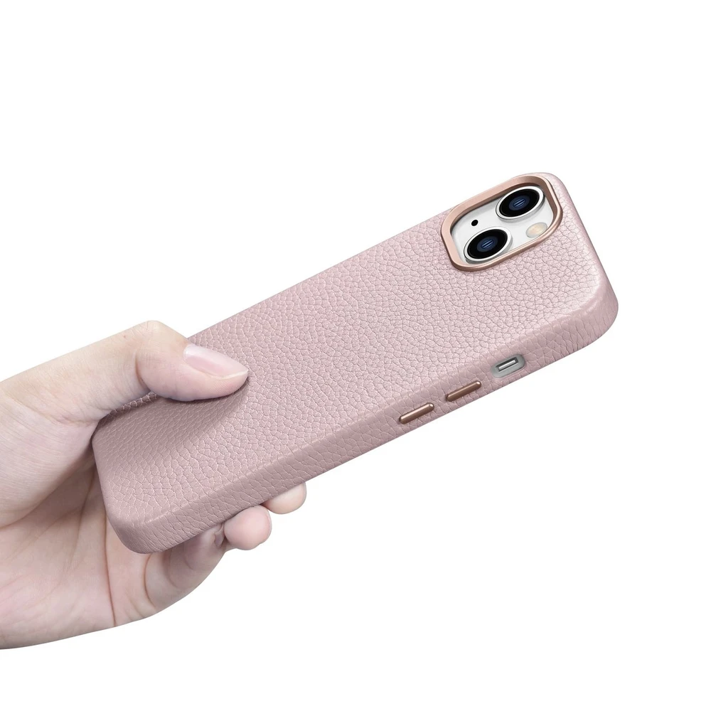 iCarer Litchi Premium Leather Apple iPhone 14 Plus Magnetic Leather with MagSafe dėklas telefonui rožinės spalvos (WMI14220711-PK)