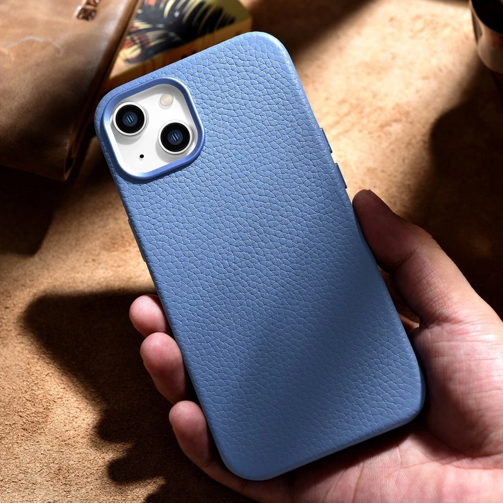 iCarer Litchi Premium Leather Apple iPhone 14 Plus Magnetic Leather with MagSafe dėklas telefonui žydros spalvos (WMI14220711-LB)