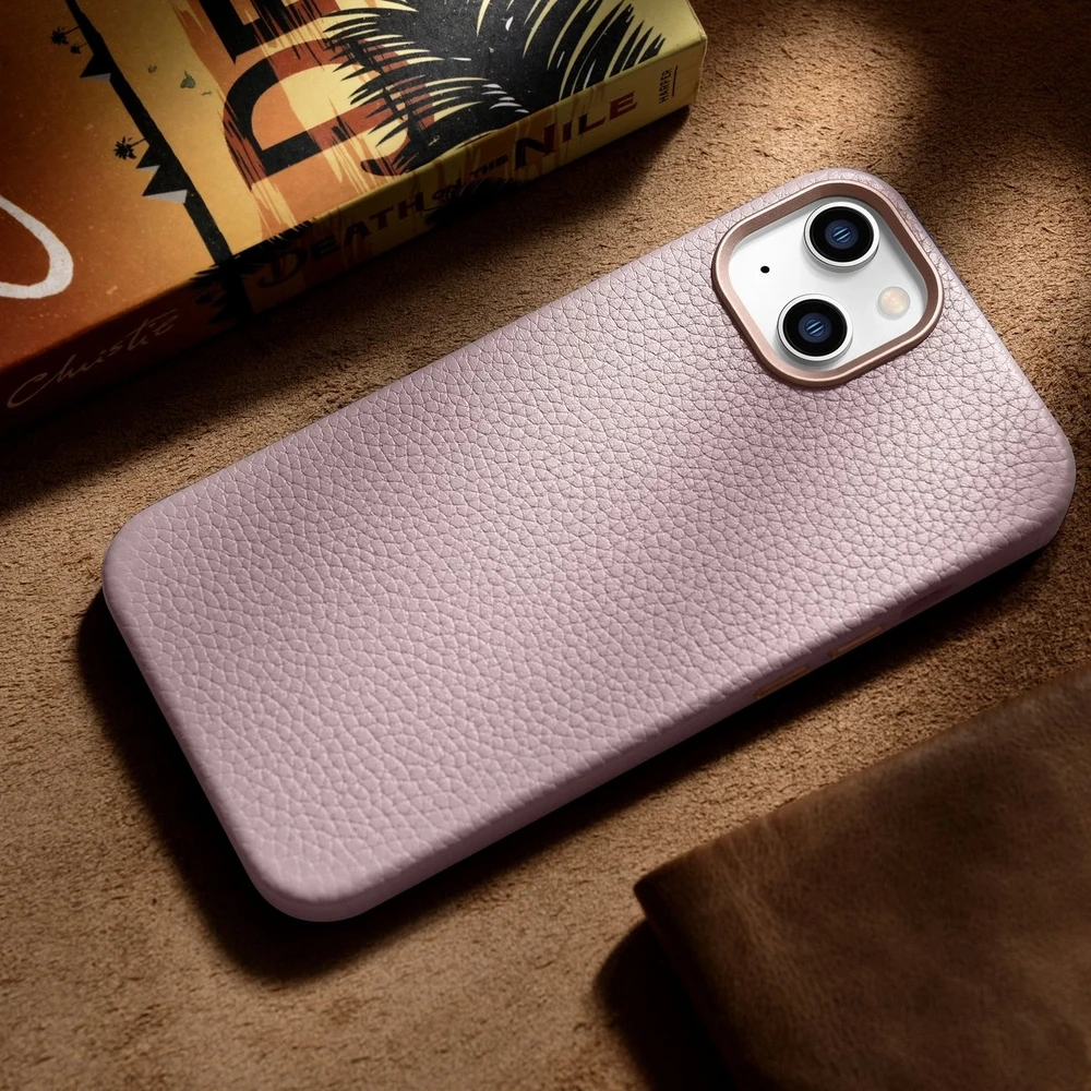 iCarer Litchi Premium Leather Apple iPhone 14 Plus Magnetic Leather with MagSafe dėklas telefonui rožinės spalvos (WMI14220711-PK)