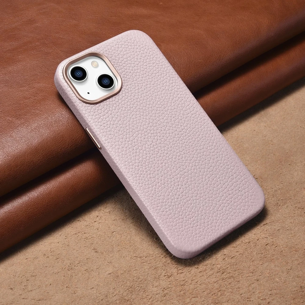 iCarer Litchi Premium Leather Apple iPhone 14 Plus Magnetic Leather with MagSafe dėklas telefonui rožinės spalvos (WMI14220711-PK)