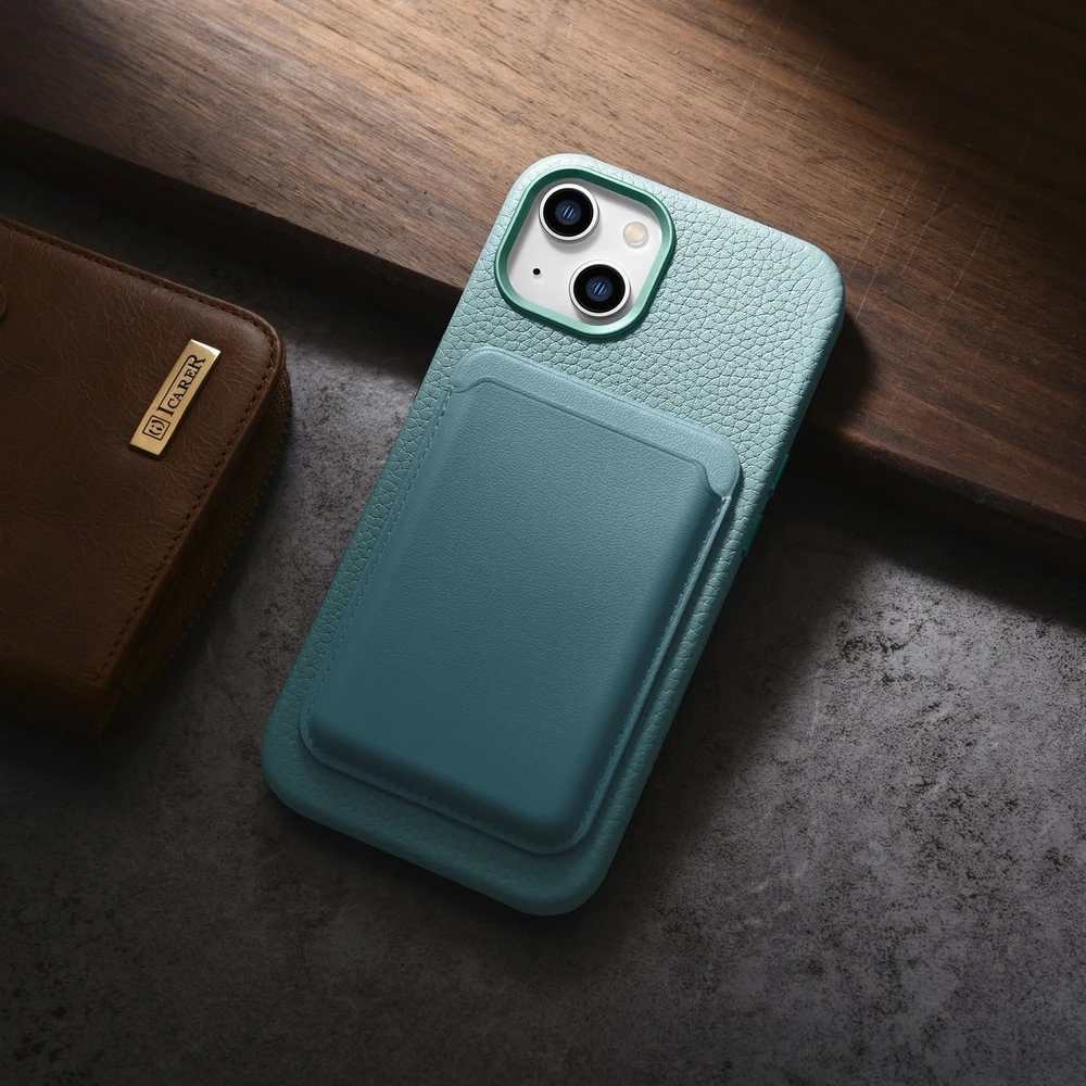iCarer Litchi Premium Leather Apple iPhone 14 Plus Magnetic Leather with MagSafe dėklas telefonui žalios spalvos (WMI14220711-GN)