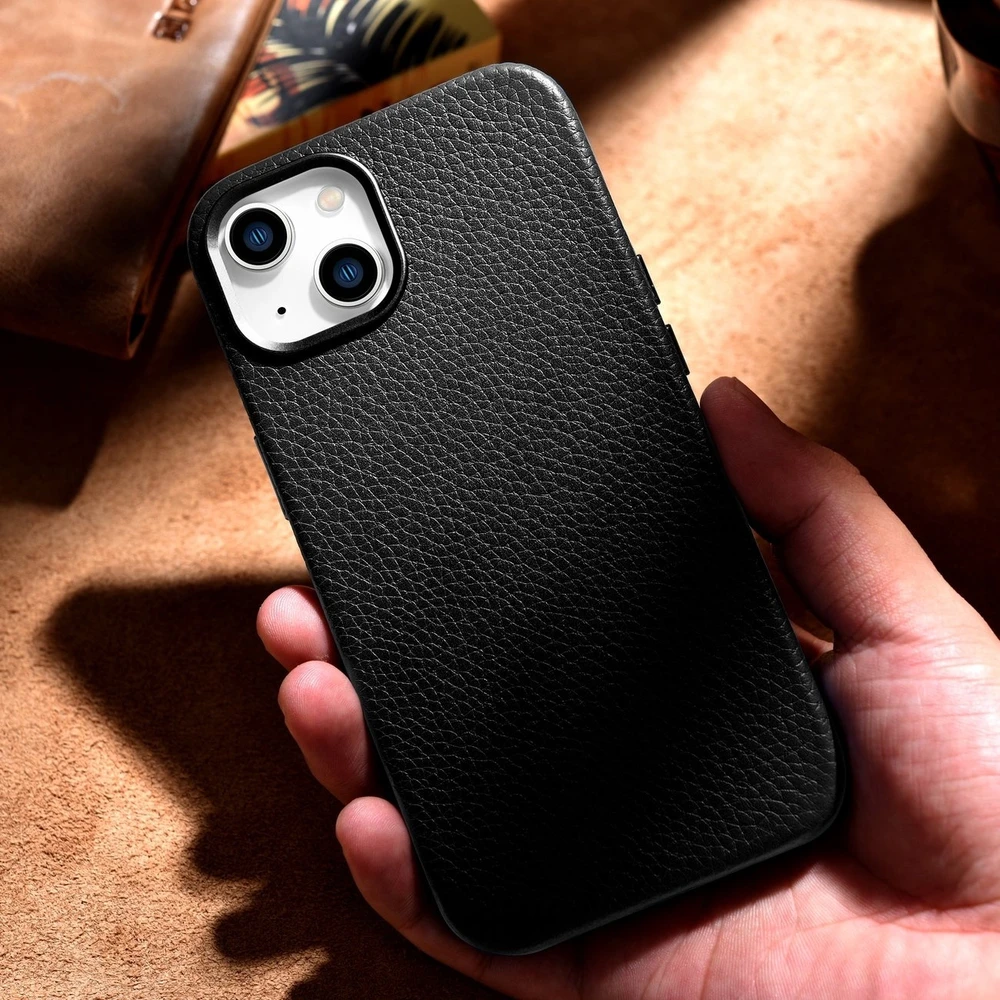 iCarer Litchi Premium Leather Apple iPhone 14 Plus Magnetic Leather with MagSafe dėklas telefonui juodos spalvos (WMI14220711-BK)