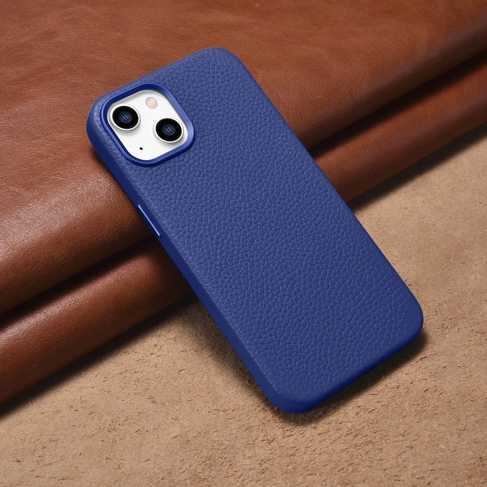 iCarer Litchi Premium Leather Apple iPhone 14 Magnetic Leather with MagSafe dėklas telefonui mėlynos spalvos (WMI14220709-DB)