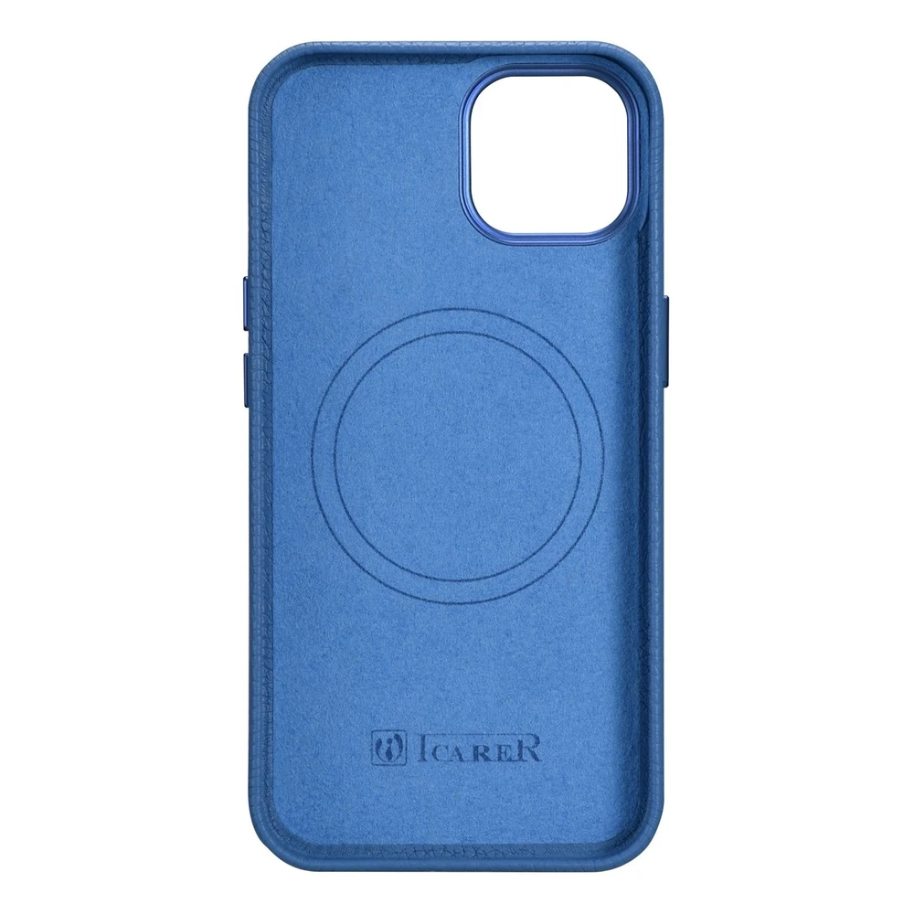 iCarer Litchi Premium Leather Apple iPhone 14 Plus Magnetic Leather with MagSafe dėklas telefonui žydros spalvos (WMI14220711-LB)