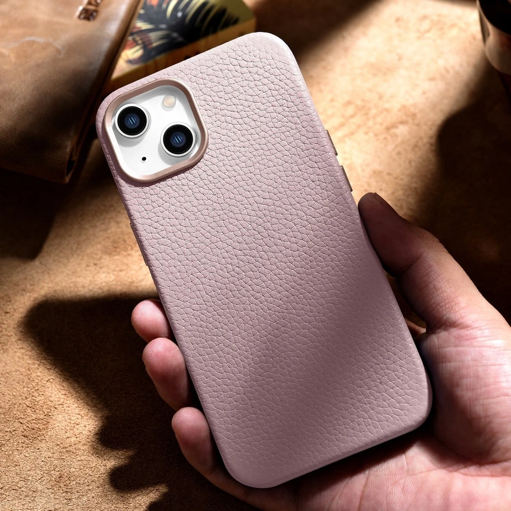 iCarer Litchi Premium Leather Apple iPhone 14 Plus Magnetic Leather with MagSafe dėklas telefonui rožinės spalvos (WMI14220711-PK)