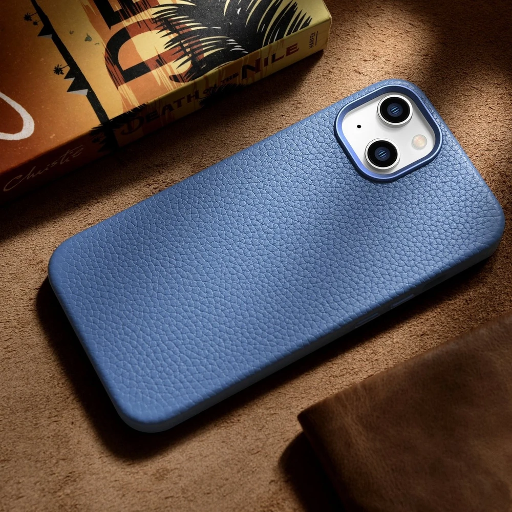 iCarer Litchi Premium Leather Apple iPhone 14 Plus Magnetic Leather with MagSafe dėklas telefonui žydros spalvos (WMI14220711-LB)