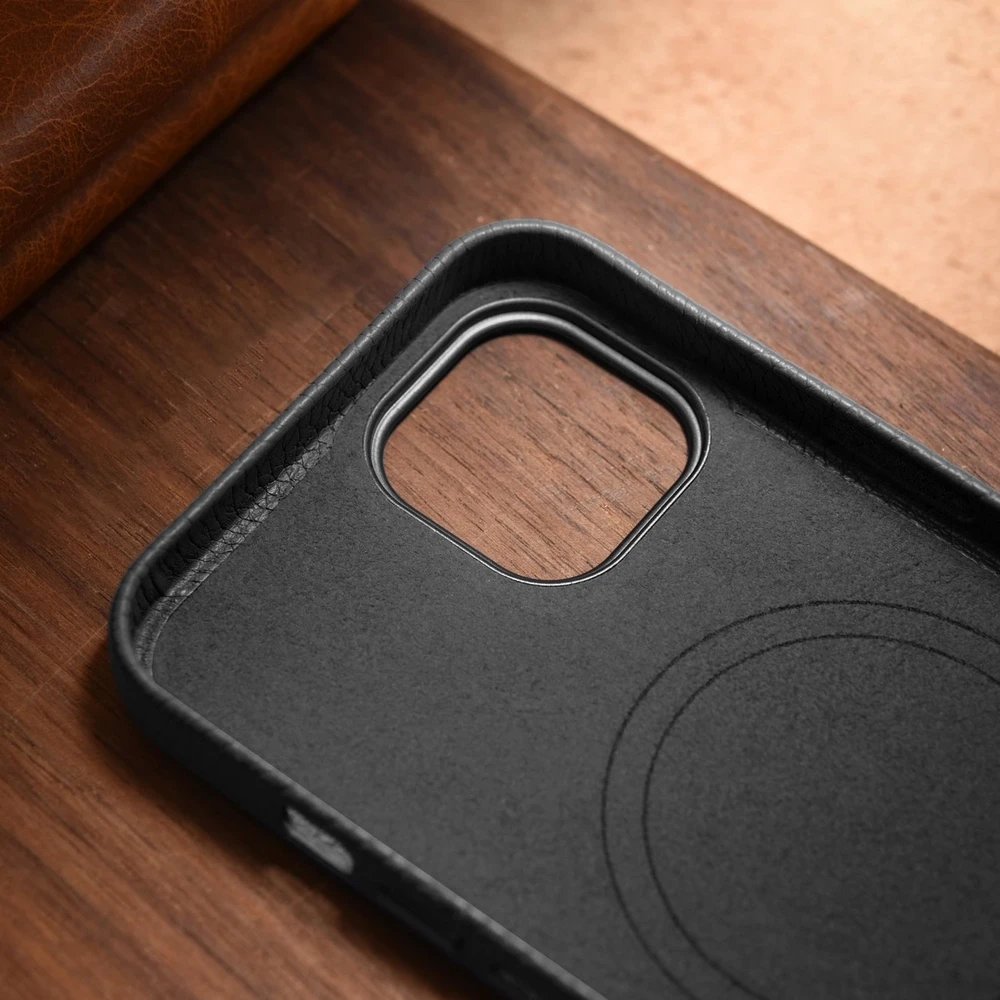 iCarer Litchi Premium Leather Apple iPhone 14 Plus Magnetic Leather with MagSafe dėklas telefonui juodos spalvos (WMI14220711-BK)
