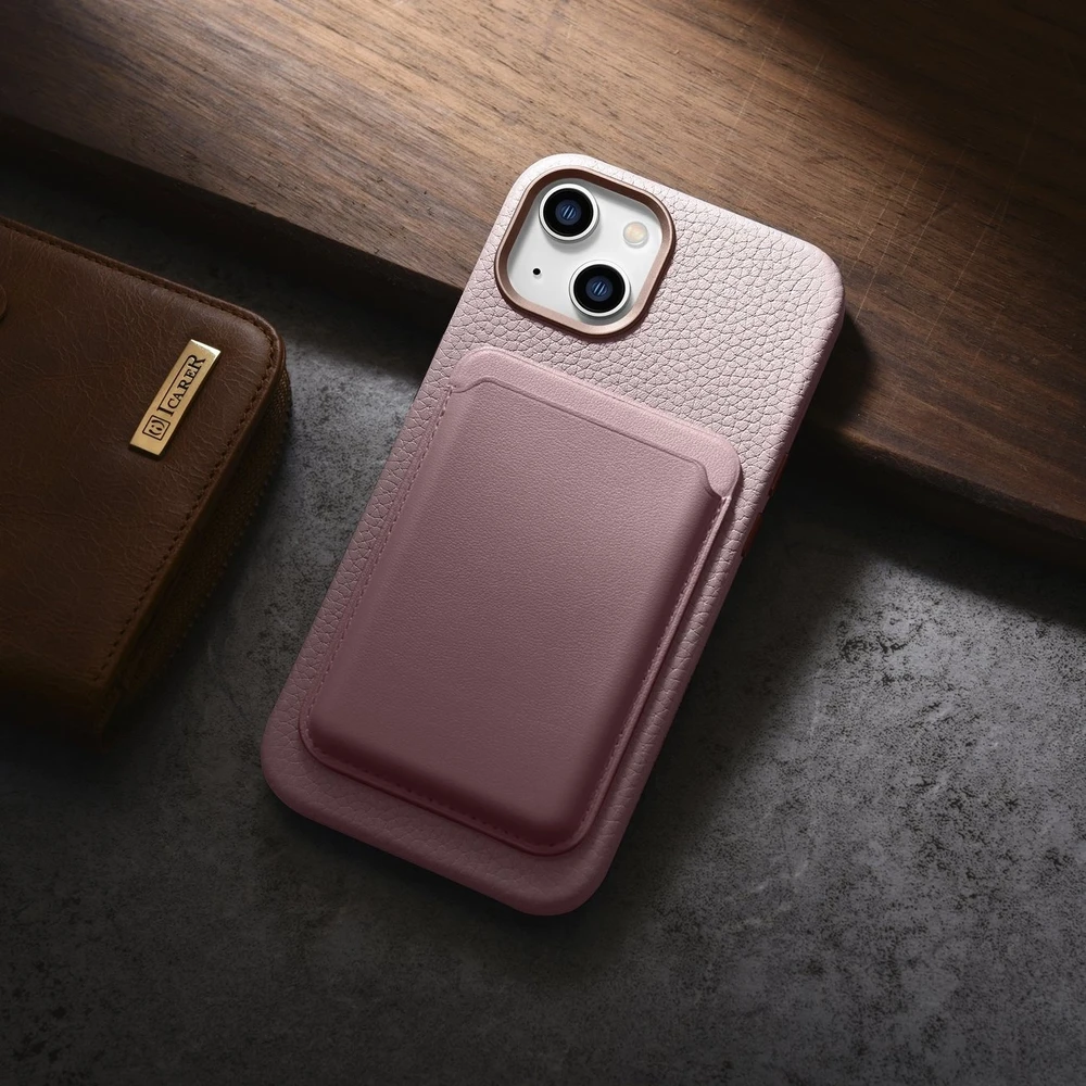 iCarer Litchi Premium Leather Apple iPhone 14 Plus Magnetic Leather with MagSafe dėklas telefonui rožinės spalvos (WMI14220711-PK)