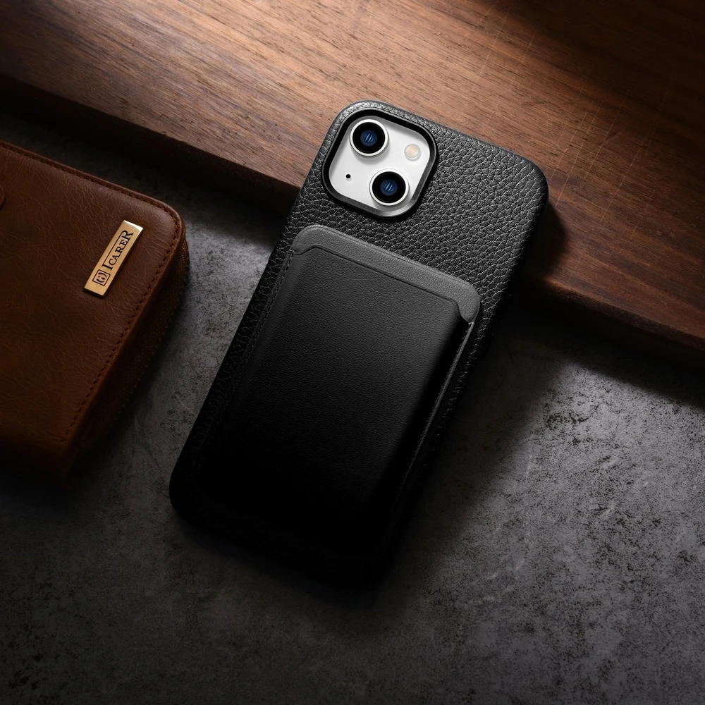 iCarer Litchi Premium Leather Apple iPhone 14 Plus Magnetic Leather with MagSafe dėklas telefonui juodos spalvos (WMI14220711-BK)