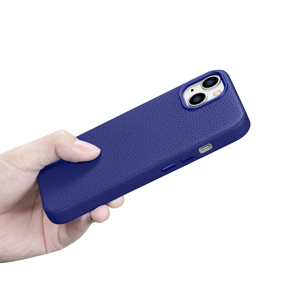 iCarer Litchi Premium Leather Apple iPhone 14 Magnetic Leather with MagSafe dėklas telefonui mėlynos spalvos (WMI14220709-DB)