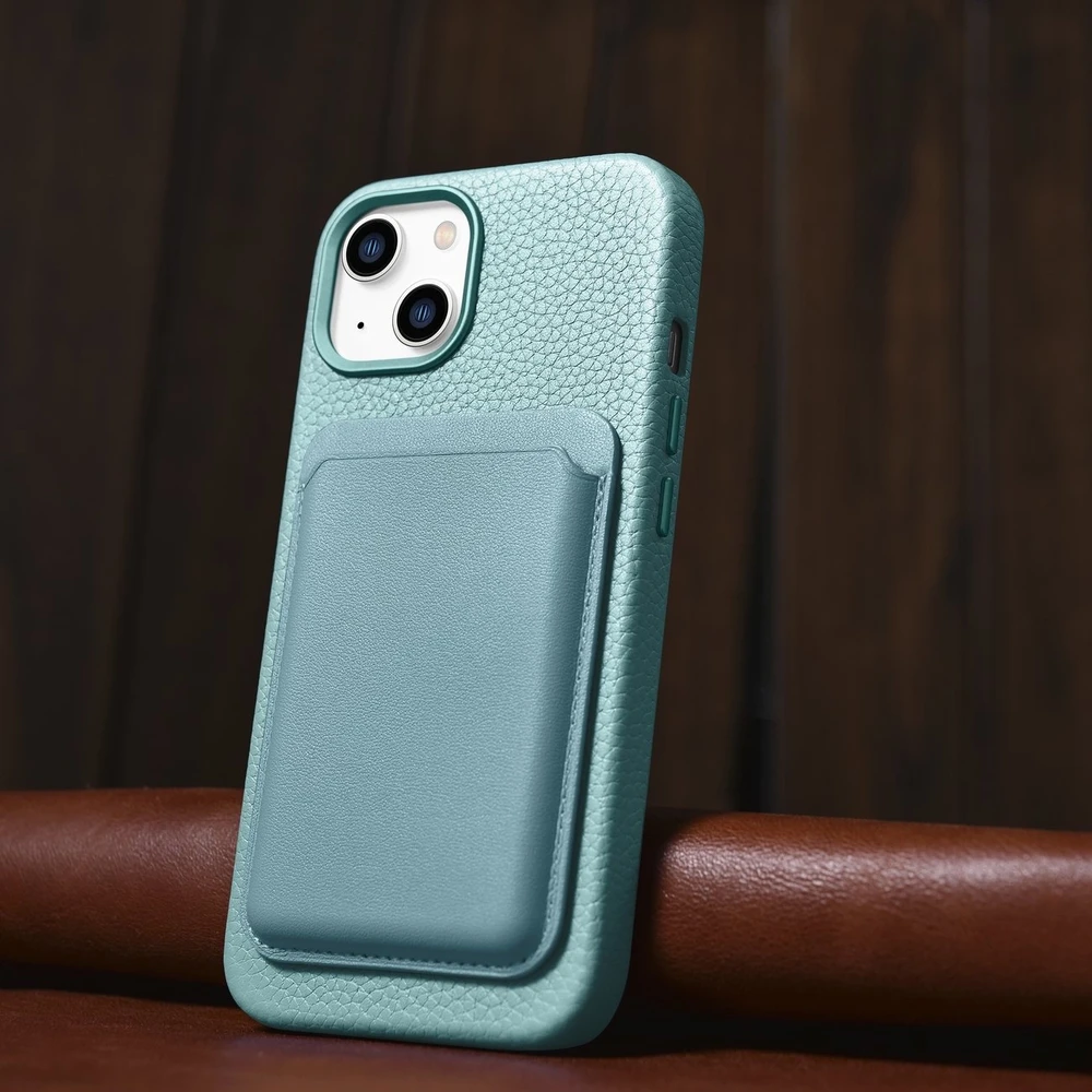 iCarer Litchi Premium Leather Apple iPhone 14 Plus Magnetic Leather with MagSafe dėklas telefonui žalios spalvos (WMI14220711-GN)