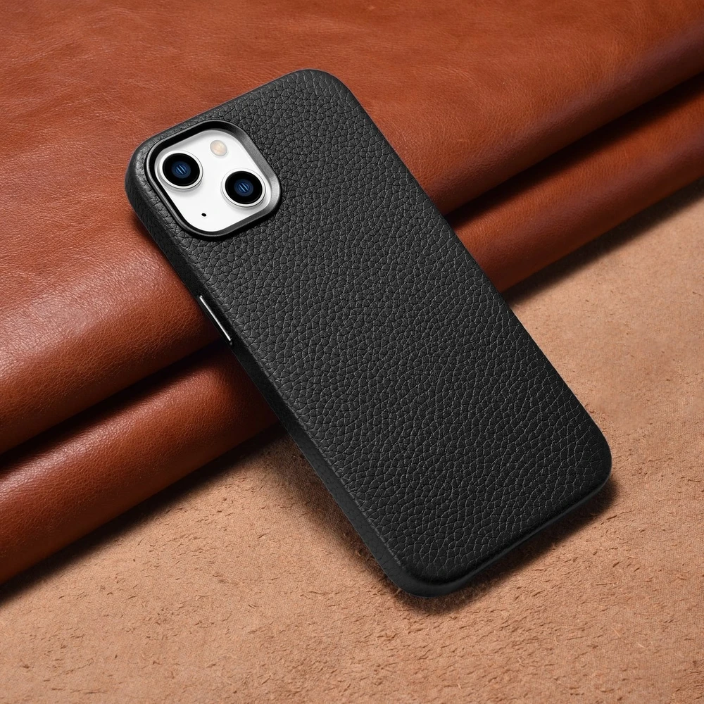 iCarer Litchi Premium Leather Apple iPhone 14 Plus Magnetic Leather with MagSafe dėklas telefonui juodos spalvos (WMI14220711-BK)
