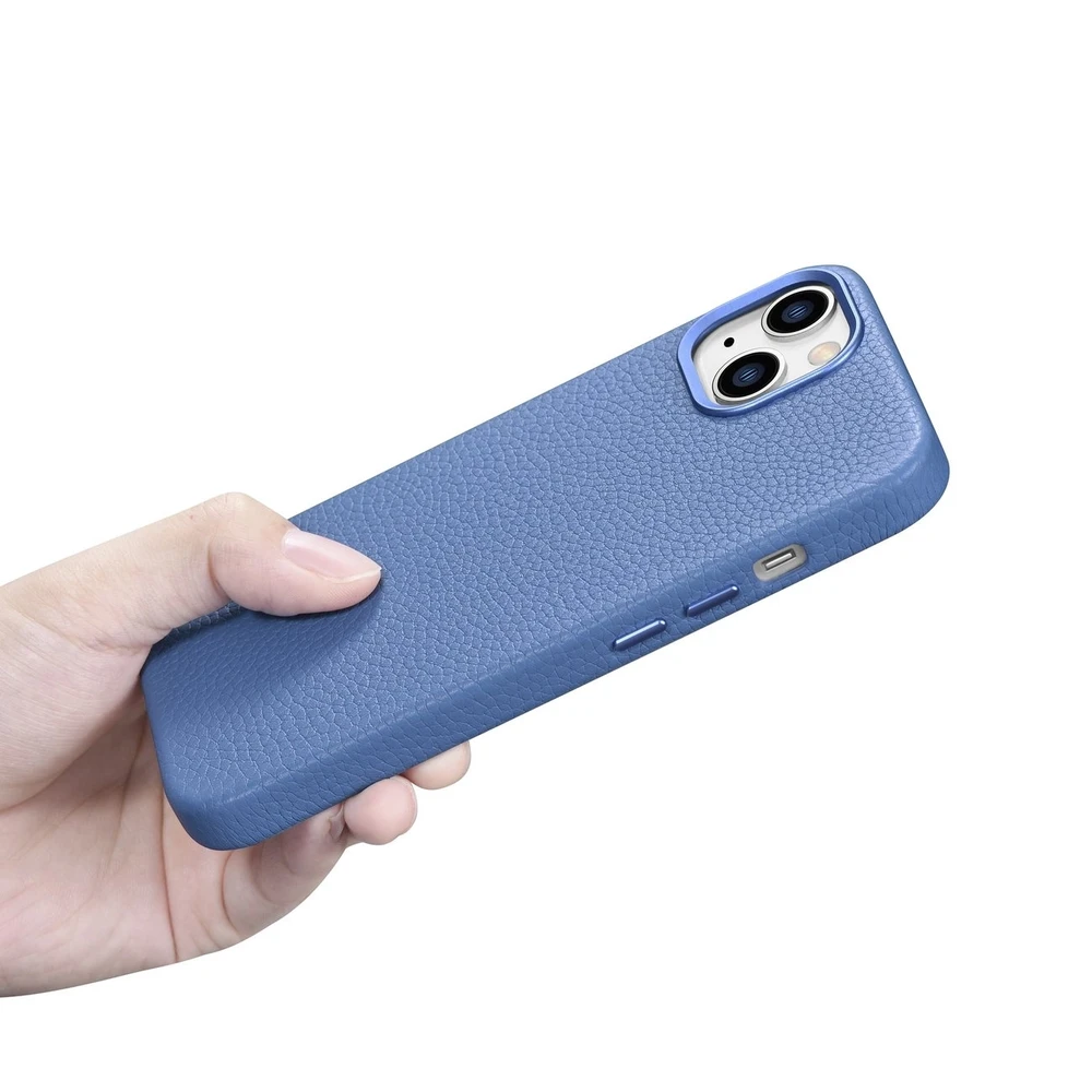 iCarer Litchi Premium Leather Apple iPhone 14 Plus Magnetic Leather with MagSafe dėklas telefonui žydros spalvos (WMI14220711-LB)