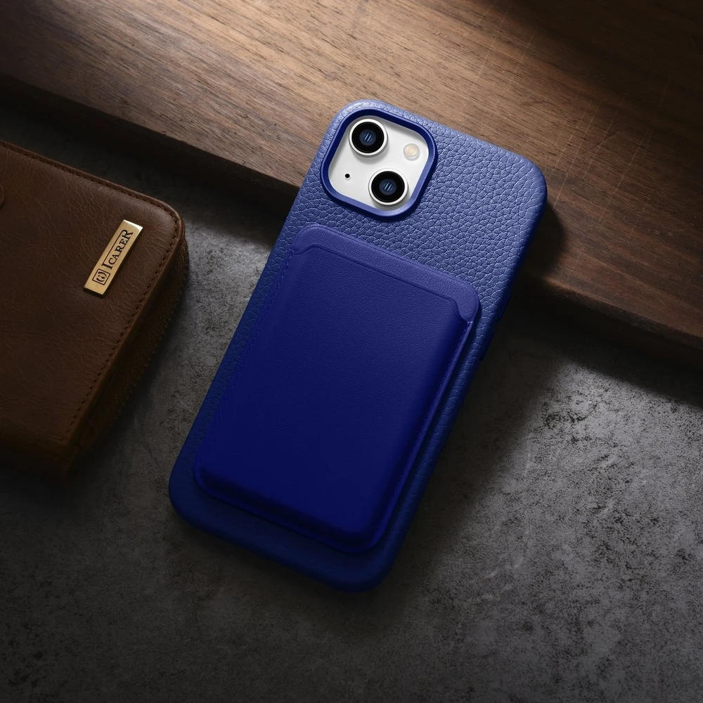 iCarer Litchi Premium Leather Apple iPhone 14 Magnetic Leather with MagSafe dėklas telefonui mėlynos spalvos (WMI14220709-DB)