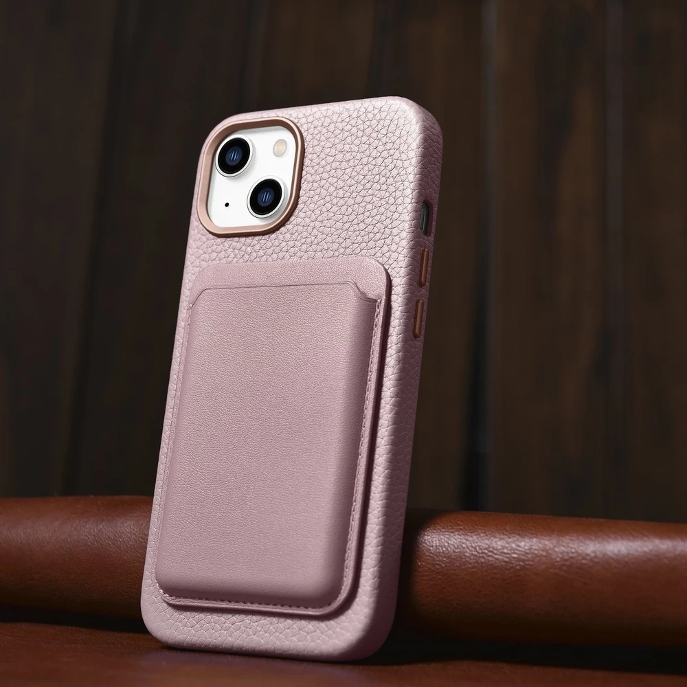iCarer Litchi Premium Leather Apple iPhone 14 Plus Magnetic Leather with MagSafe dėklas telefonui rožinės spalvos (WMI14220711-PK)