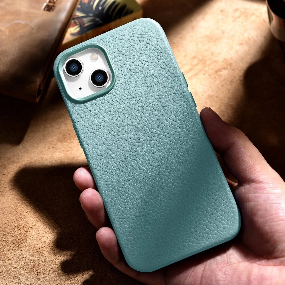 iCarer Litchi Premium Leather Apple iPhone 14 Plus Magnetic Leather with MagSafe dėklas telefonui žalios spalvos (WMI14220711-GN)