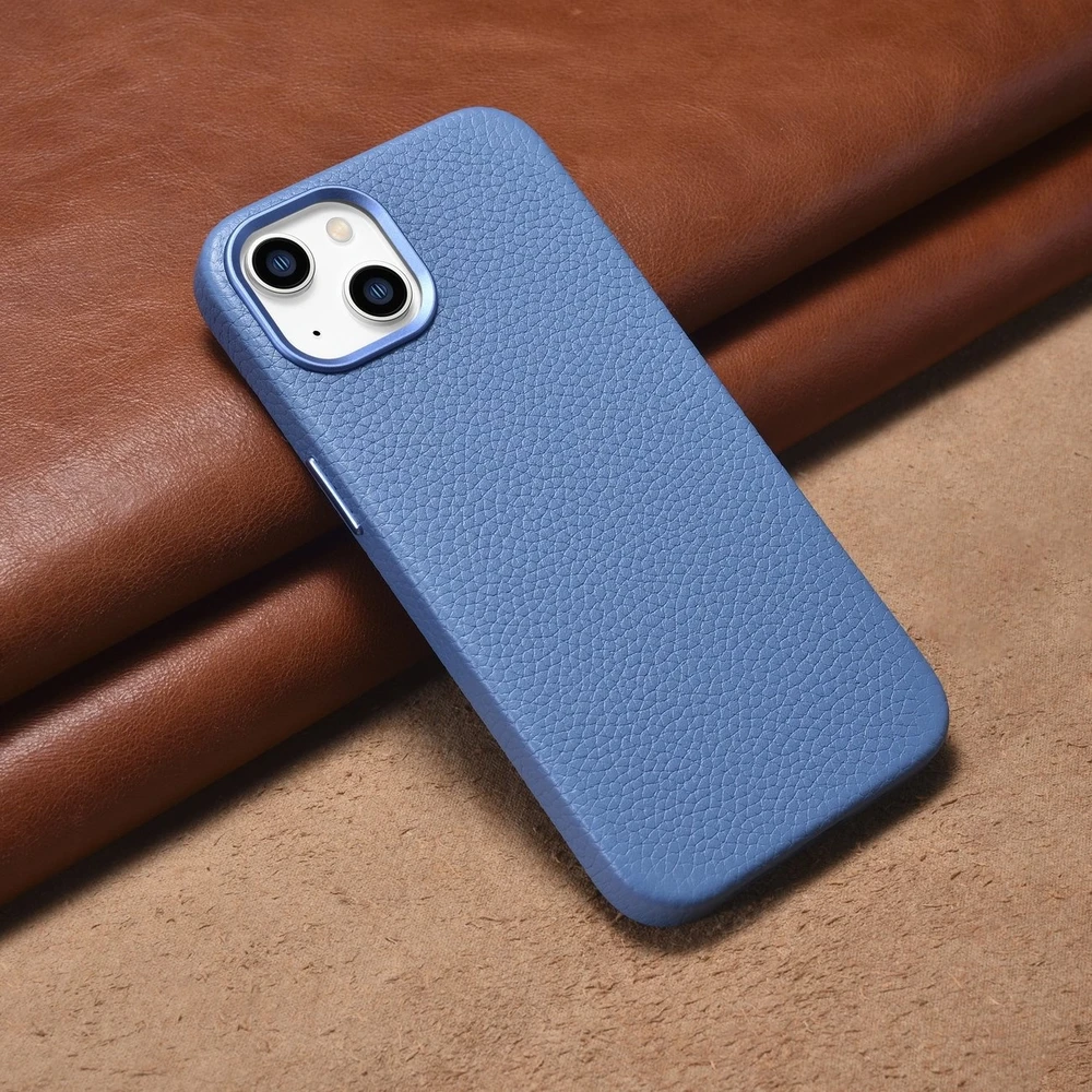 iCarer Litchi Premium Leather Apple iPhone 14 Plus Magnetic Leather with MagSafe dėklas telefonui žydros spalvos (WMI14220711-LB)