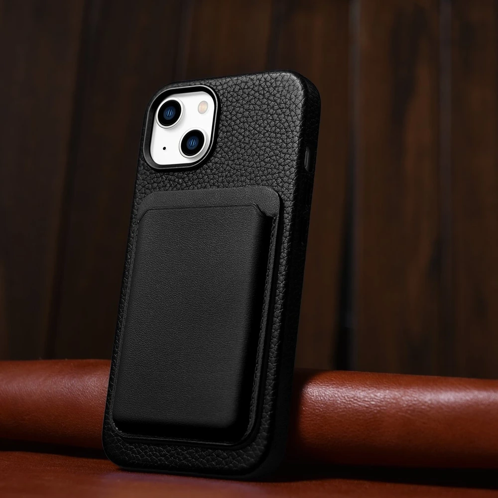 iCarer Litchi Premium Leather Apple iPhone 14 Plus Magnetic Leather with MagSafe dėklas telefonui juodos spalvos (WMI14220711-BK)