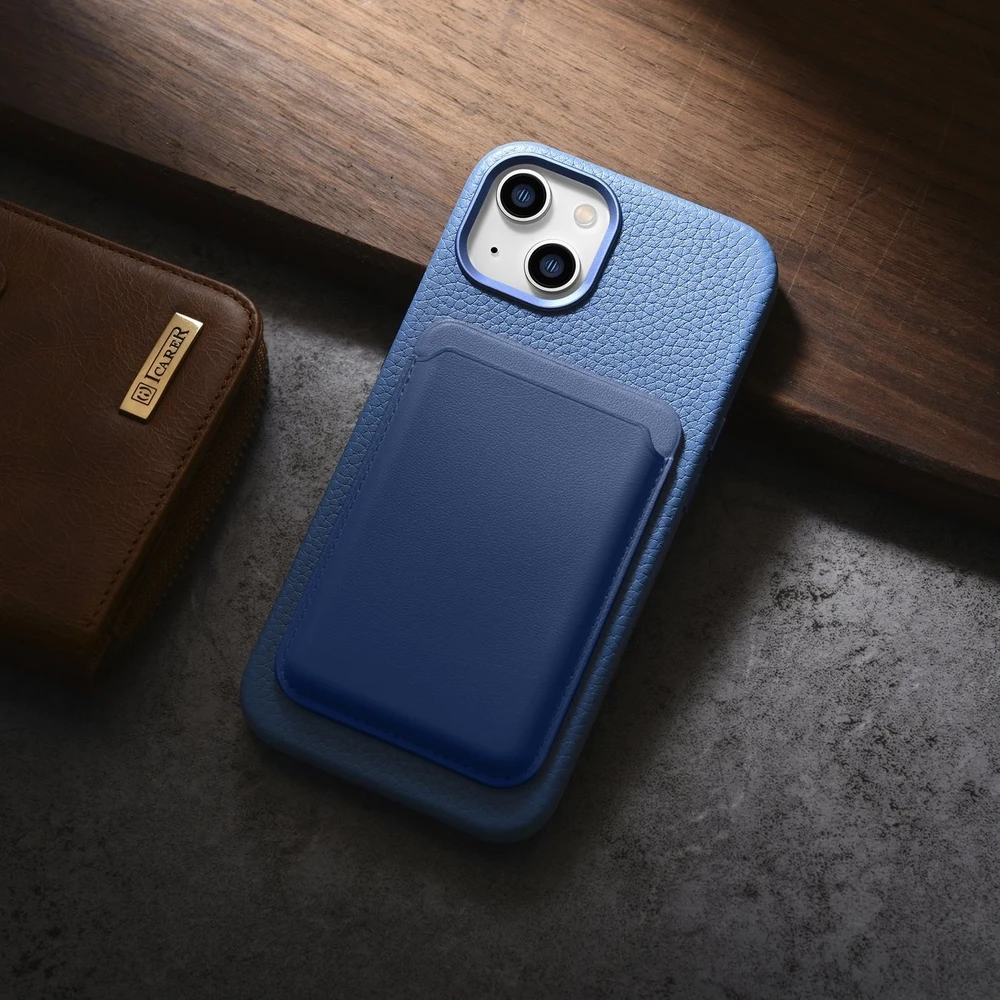 iCarer Litchi Premium Leather Apple iPhone 14 Plus Magnetic Leather with MagSafe dėklas telefonui žydros spalvos (WMI14220711-LB)