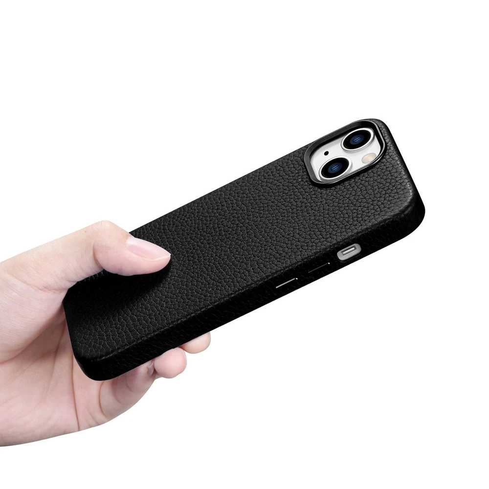 iCarer Litchi Premium Leather Apple iPhone 14 Plus Magnetic Leather with MagSafe dėklas telefonui juodos spalvos (WMI14220711-BK)